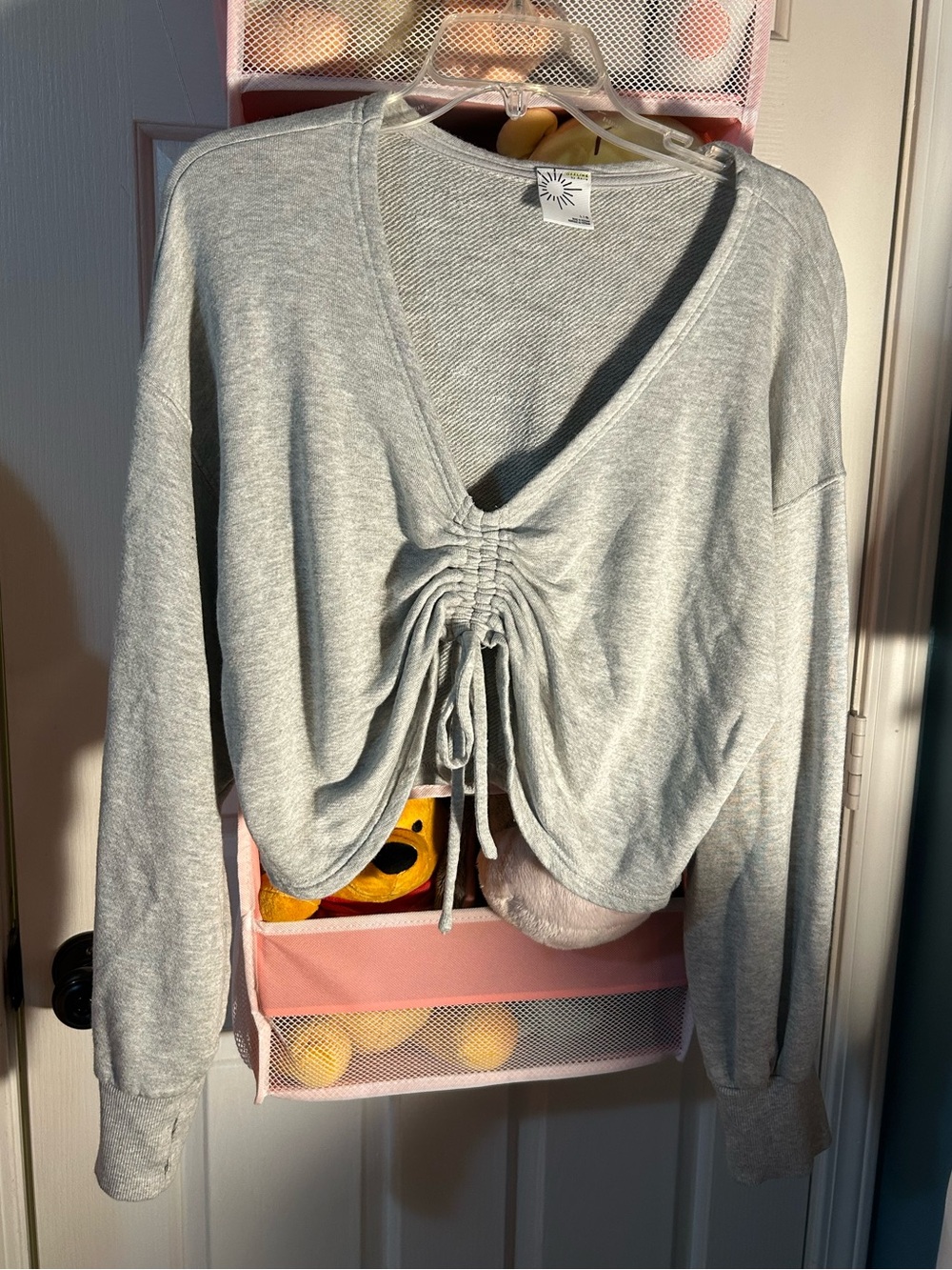 OFFLINE BY AERIE GRAY RUCHED FRONT LONG SLEEVE SWEATER